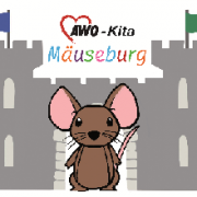 Logo der KiTa Mäuseburg, Maus vor einer Burg