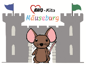 Logo der KiTa Mäuseburg, Maus vor einer Burg